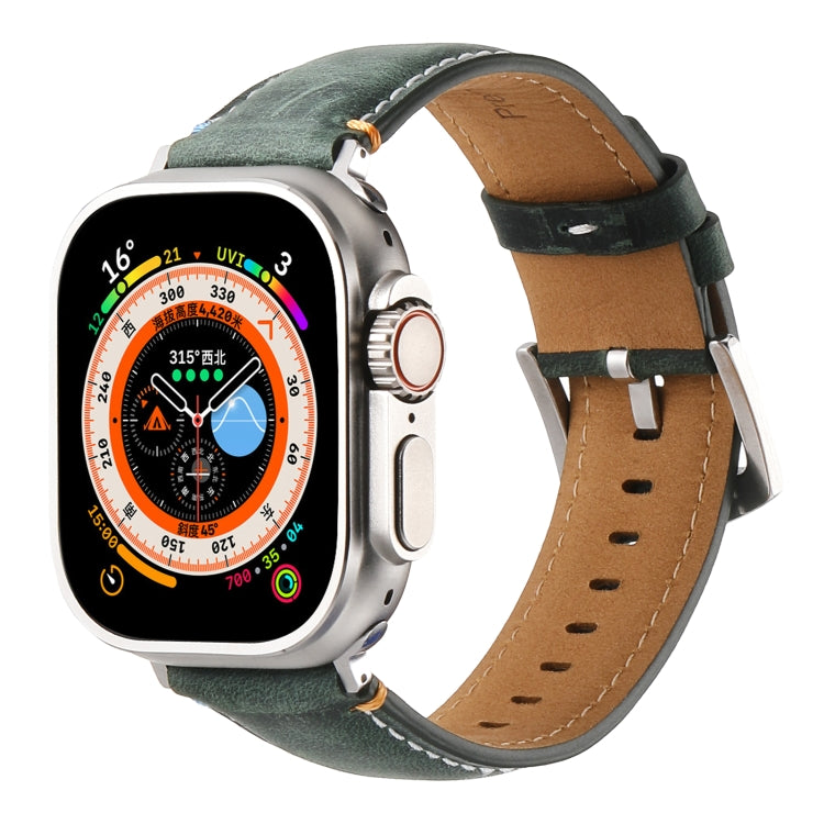 Stitched Genuine Leather Watch Band For Apple Watch 42mm / 41mm / 40mm / 38mm(Frosted Green) by bashfashion