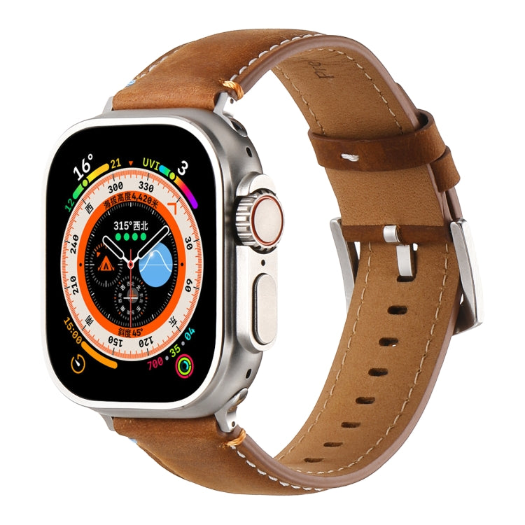 Stitched Genuine Leather Watch Band For Apple Watch 42mm / 41mm / 40mm / 38mm(Frosted Brown) by bashfashion