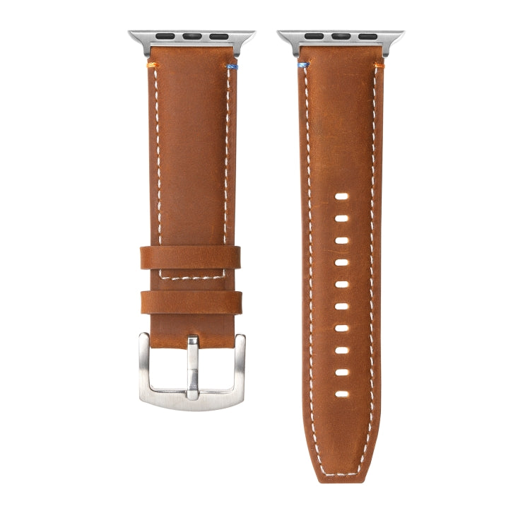 Stitched Genuine Leather Watch Band For Apple Watch 42mm / 41mm / 40mm / 38mm(Frosted Brown) by bashfashion