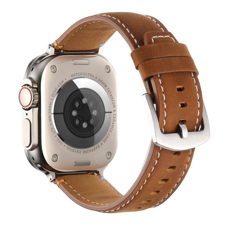 Stitched Genuine Leather Watch Band For Apple Watch 42mm / 41mm / 40mm / 38mm(Frosted Brown) by bashfashion