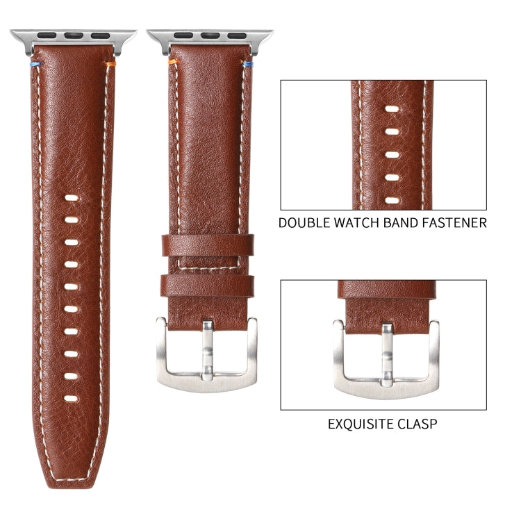 Stitched Genuine Leather Watch Band For Apple Watch 42mm / 41mm / 40mm / 38mm(Frosted Brown) by bashfashion