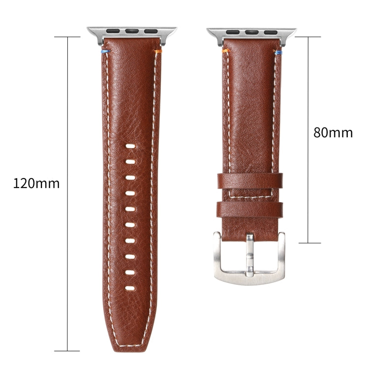 Stitched Genuine Leather Watch Band For Apple Watch 42mm / 41mm / 40mm / 38mm(Frosted Brown) by bashfashion