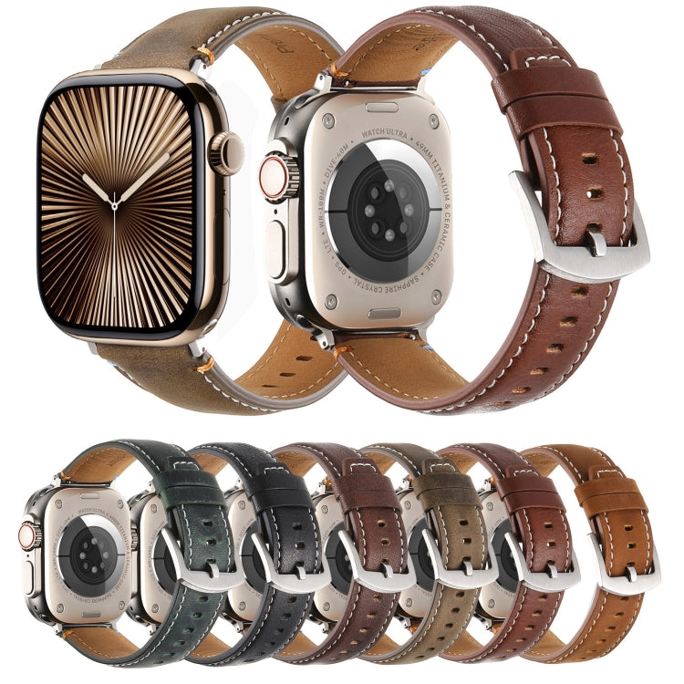Stitched Genuine Leather Watch Band For Apple Watch 42mm / 41mm / 40mm / 38mm(Frosted Brown) by bashfashion
