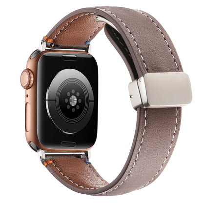 Magnetic Buckle Stitched Genuine Leather Watch Band For Apple Watch 46mm / 49mm / 45mm / 44mm(Dark Brown) by bashfashion