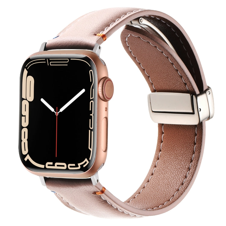 Magnetic Buckle Stitched Genuine Leather Watch Band For Apple Watch 42mm / 41mm / 40mm / 38mm(Pink) by bashfashion