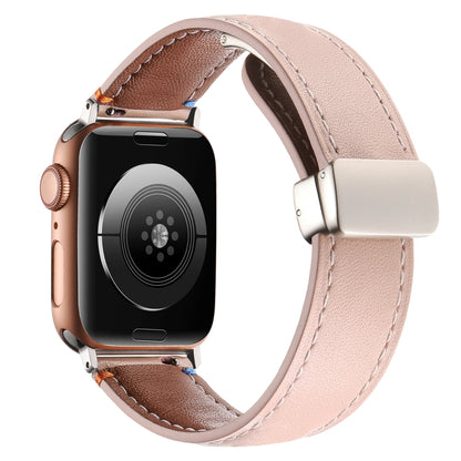 Magnetic Buckle Stitched Genuine Leather Watch Band For Apple Watch 42mm / 41mm / 40mm / 38mm(Pink) by bashfashion
