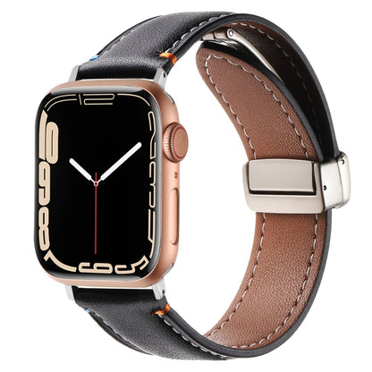 Magnetic Buckle Stitched Genuine Leather Watch Band For Apple Watch 42mm / 41mm / 40mm / 38mm(Black) by bashfashion