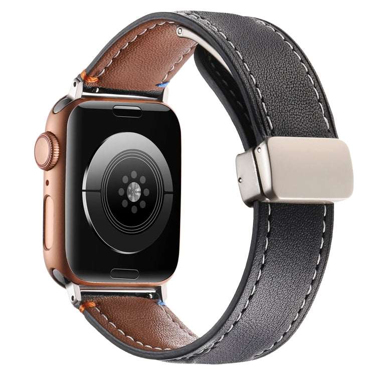 Magnetic Buckle Stitched Genuine Leather Watch Band For Apple Watch 42mm / 41mm / 40mm / 38mm(Black) by bashfashion