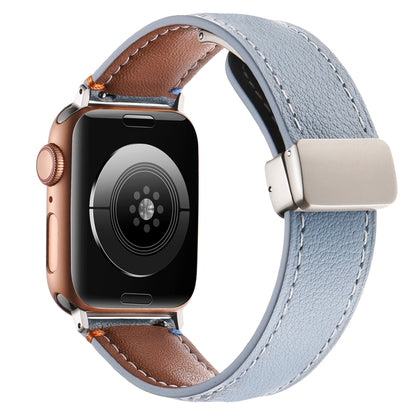 Magnetic Buckle Stitched Genuine Leather Watch Band For Apple Watch 42mm / 41mm / 40mm / 38mm(Blue) by bashfashion