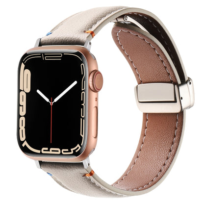 Magnetic Buckle Stitched Genuine Leather Watch Band For Apple Watch 42mm / 41mm / 40mm / 38mm(White Milk) by bashfashion