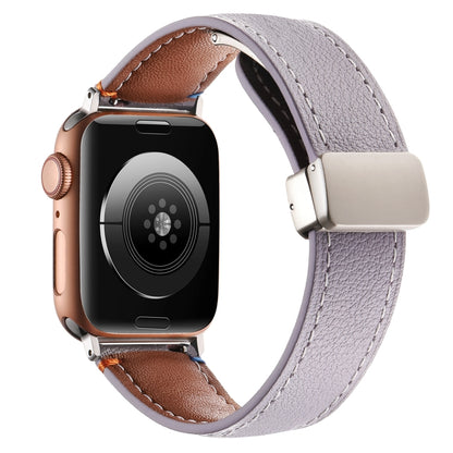 Magnetic Buckle Stitched Genuine Leather Watch Band For Apple Watch 42mm / 41mm / 40mm / 38mm(Purple) by bashfashion