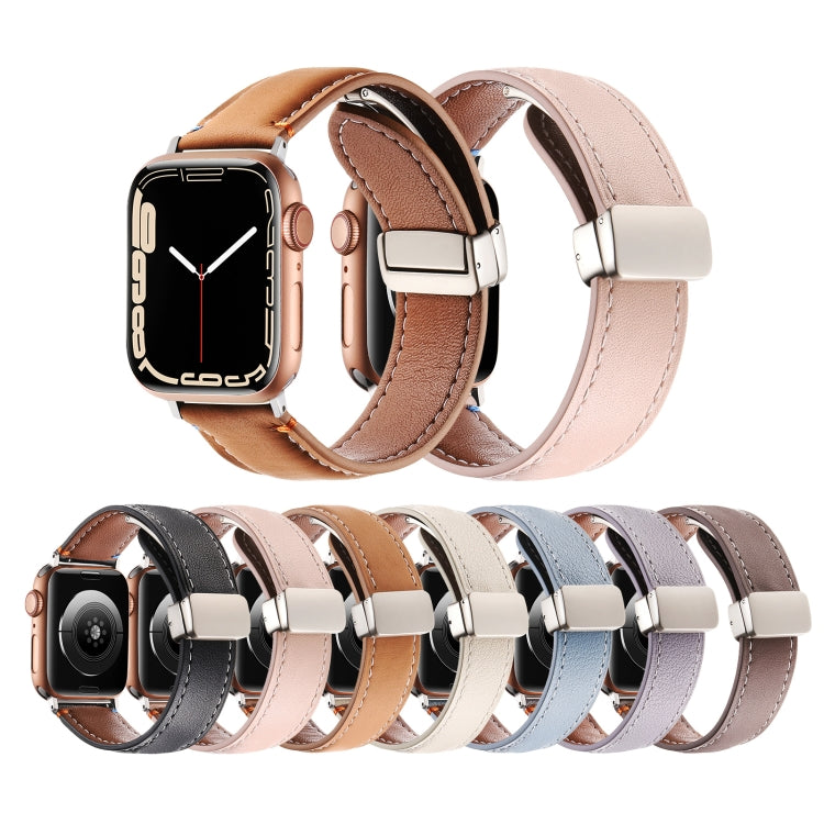 Magnetic Buckle Stitched Genuine Leather Watch Band For Apple Watch 42mm / 41mm / 40mm / 38mm(Black) by bashfashion