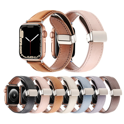 Magnetic Buckle Stitched Genuine Leather Watch Band For Apple Watch 46mm / 49mm / 45mm / 44mm(Dark Brown) by bashfashion