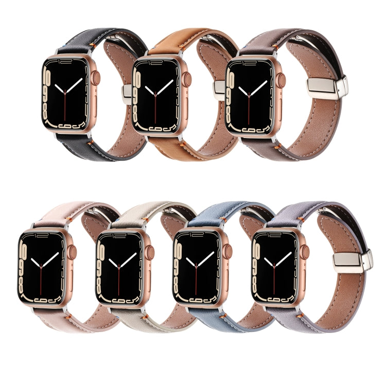 Magnetic Buckle Stitched Genuine Leather Watch Band For Apple Watch 42mm / 41mm / 40mm / 38mm(Black) by bashfashion