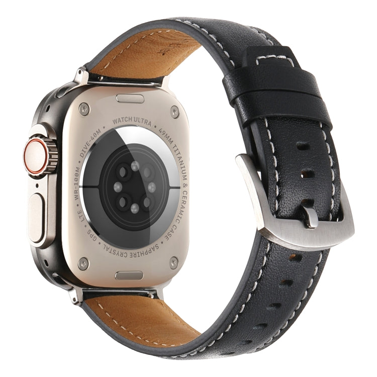 Plain Genuine Leather Watch Band For Apple Watch 46mm / 49mm / 45mm / 44mm(Black) by bashfashion