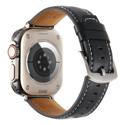 Plain Genuine Leather Watch Band For Apple Watch 46mm / 49mm / 45mm / 44mm(Black) by bashfashion