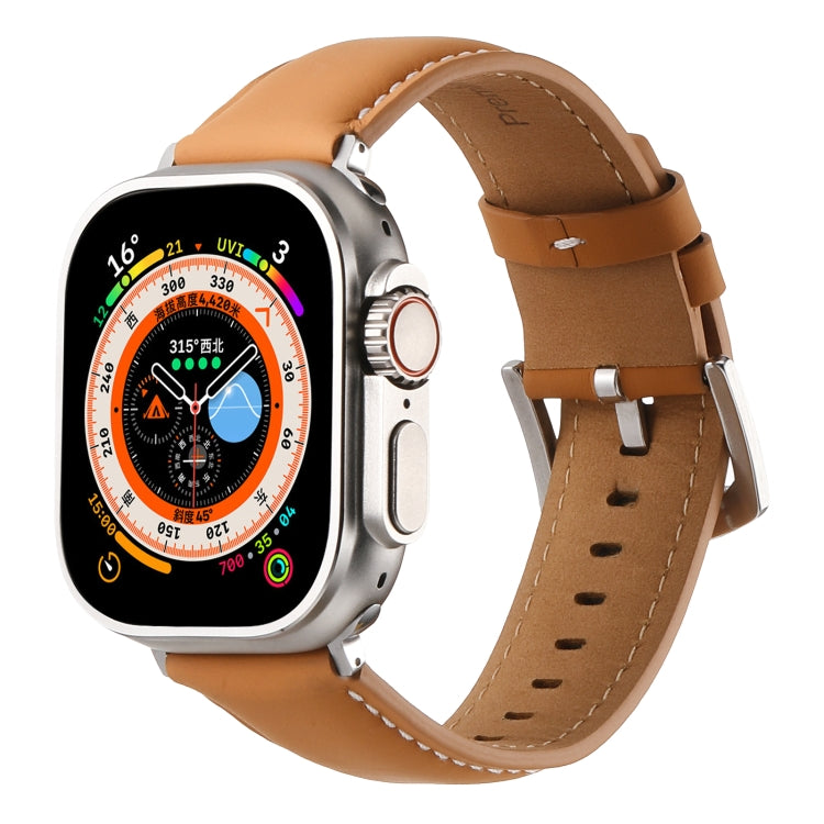 Plain Genuine Leather Watch Band For Apple Watch 46mm / 49mm / 45mm / 44mm(Yellow Brown) by bashfashion