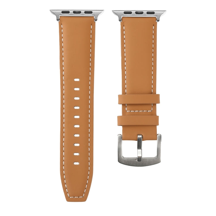 Plain Genuine Leather Watch Band For Apple Watch 46mm / 49mm / 45mm / 44mm(Yellow Brown) by bashfashion