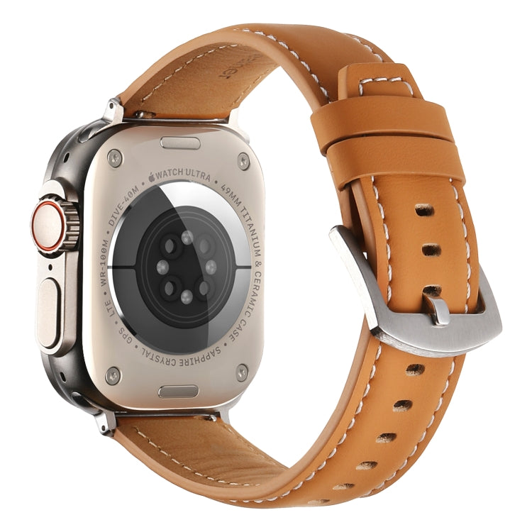 Plain Genuine Leather Watch Band For Apple Watch 46mm / 49mm / 45mm / 44mm(Yellow Brown) by bashfashion