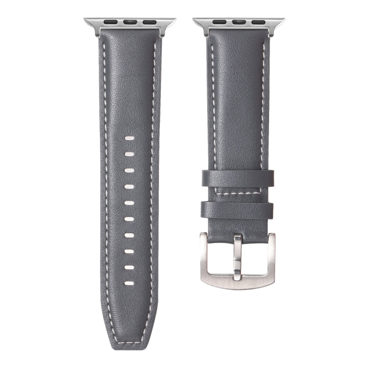 Plain Genuine Leather Watch Band For Apple Watch 46mm / 49mm / 45mm / 44mm(Gray) by bashfashion