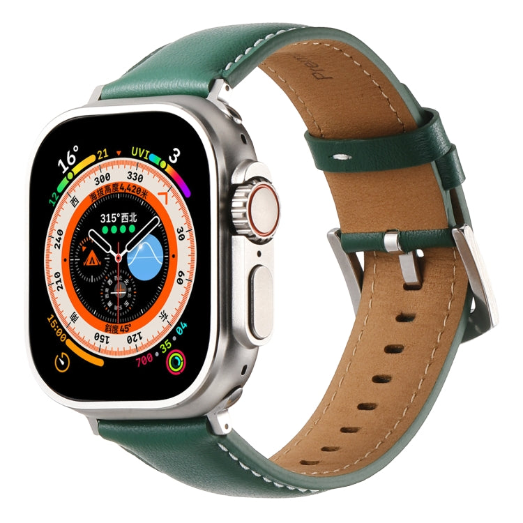 Plain Genuine Leather Watch Band For Apple Watch 46mm / 49mm / 45mm / 44mm(Green) by bashfashion