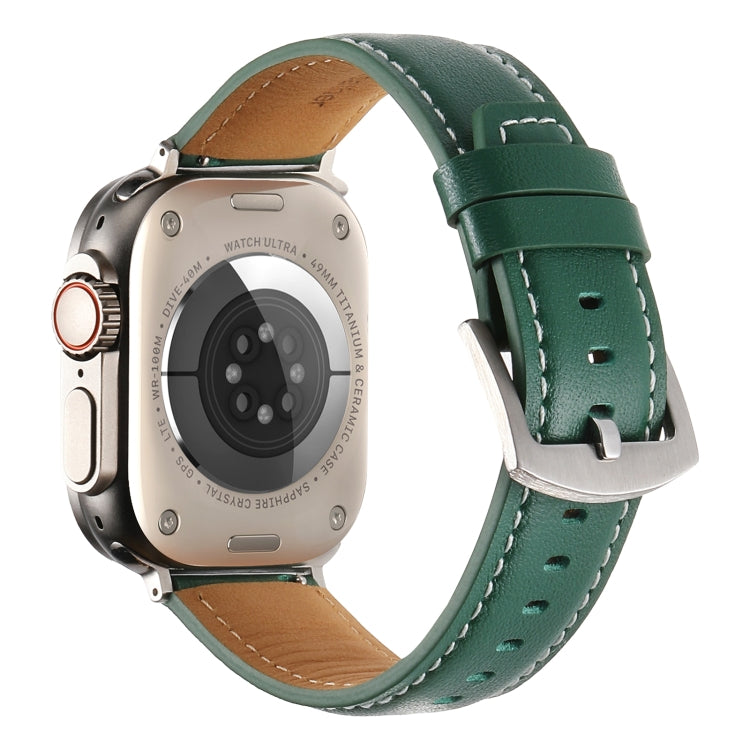 Plain Genuine Leather Watch Band For Apple Watch 46mm / 49mm / 45mm / 44mm(Green) by bashfashion