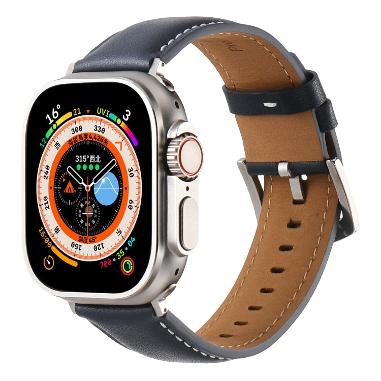 Plain Genuine Leather Watch Band For Apple Watch 46mm / 49mm / 45mm / 44mm(Dark Blue) by bashfashion