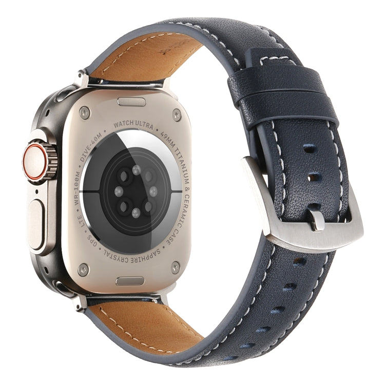Plain Genuine Leather Watch Band For Apple Watch 46mm / 49mm / 45mm / 44mm(Dark Blue) by bashfashion