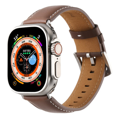 Plain Genuine Leather Watch Band For Apple Watch 46mm / 49mm / 45mm / 44mm(Dark Brown) by bashfashion