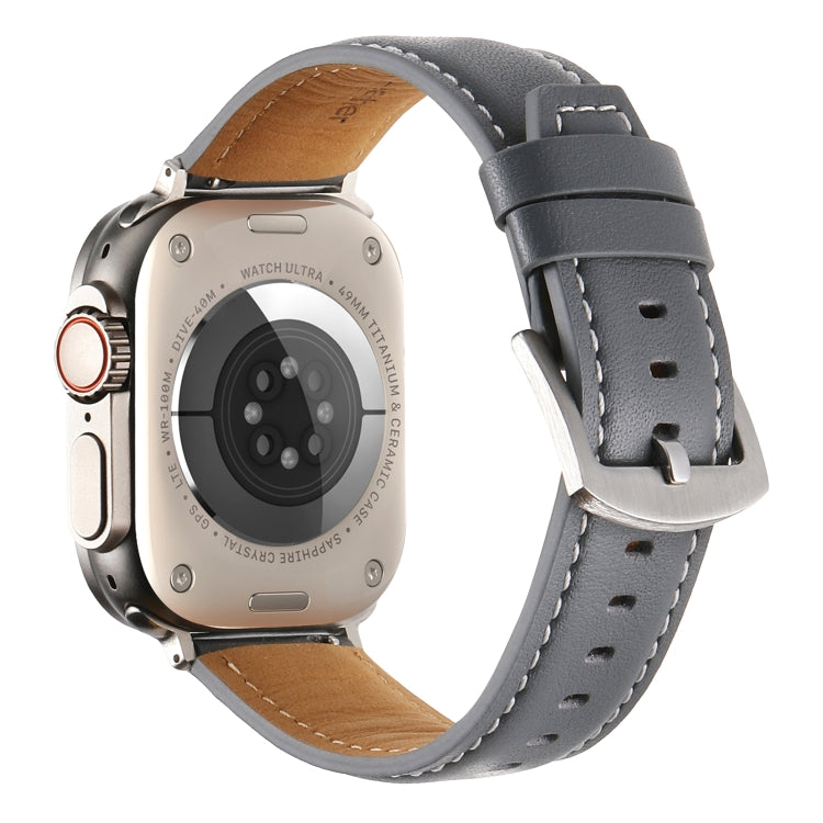 Plain Genuine Leather Watch Band For Apple Watch 42mm / 41mm / 40mm / 38mm(Gray) by bashfashion