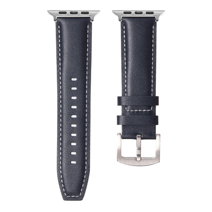 Plain Genuine Leather Watch Band For Apple Watch 42mm / 41mm / 40mm / 38mm(Dark Blue) by bashfashion