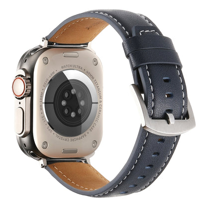 Plain Genuine Leather Watch Band For Apple Watch 42mm / 41mm / 40mm / 38mm(Dark Blue) by bashfashion