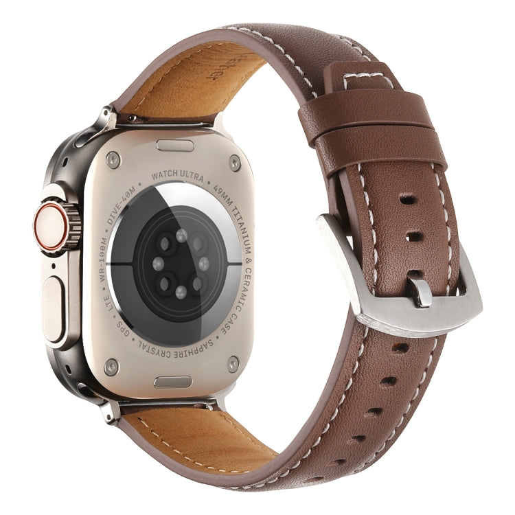Plain Genuine Leather Watch Band For Apple Watch 42mm / 41mm / 40mm / 38mm(Dark Brown) by bashfashion