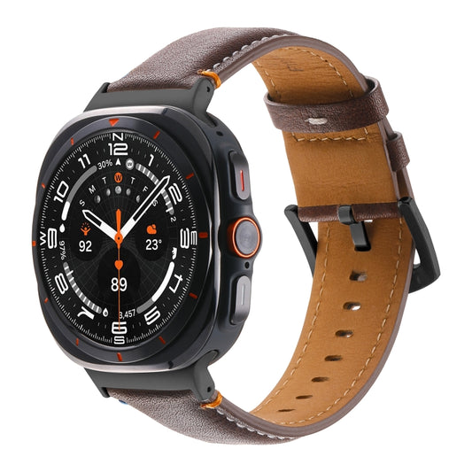 For Samsung Galaxy Watch Ultra 47mm Stitched Black Buckle Genuine Leather Watch Band(Pull Up Leather Coffee) by bashfashion
