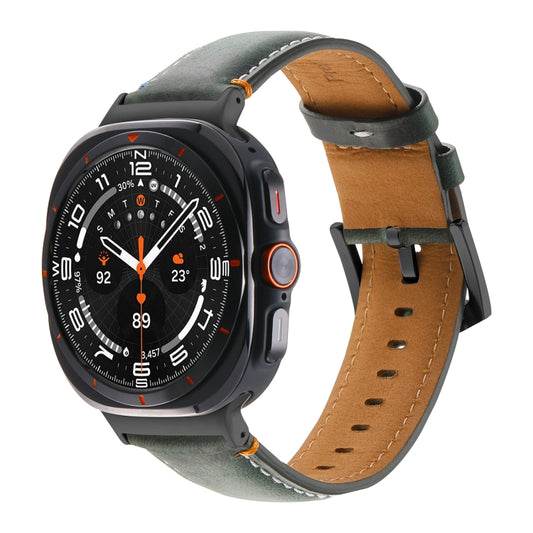 For Samsung Galaxy Watch Ultra 47mm Stitched Black Buckle Genuine Leather Watch Band(Frosted Green) by bashfashion