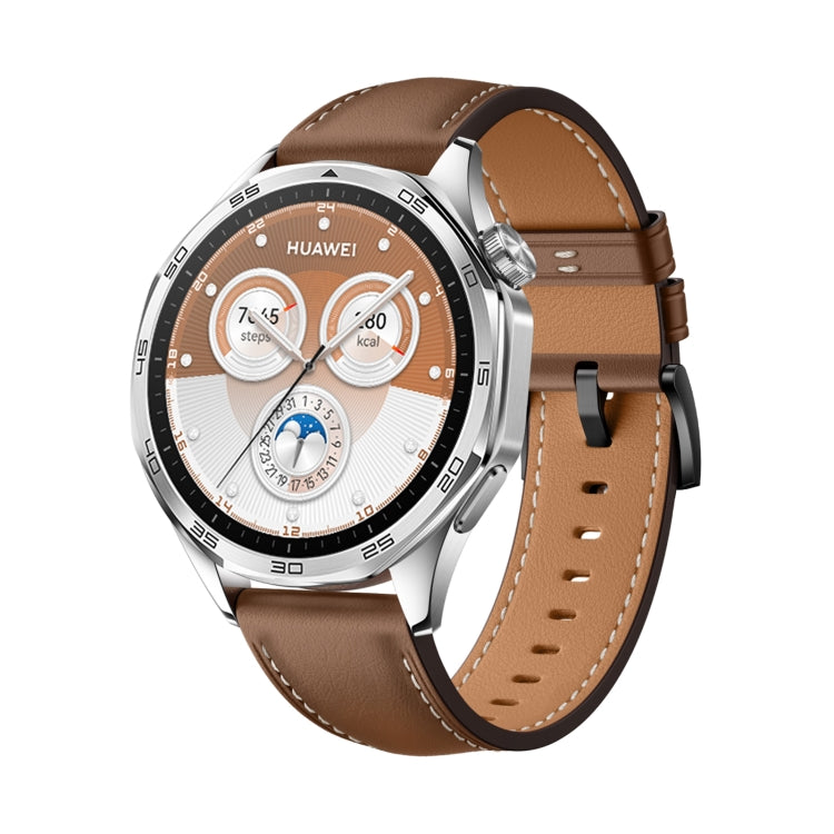 For Huawei Watch GT 5 Pro 46mm Black Buckle Genuine Leather Watch Band(Brown) by bashfashion