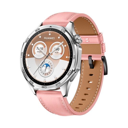 For Huawei Watch GT 5 46mm Black Buckle Genuine Leather Watch Band(Pink) by bashfashion