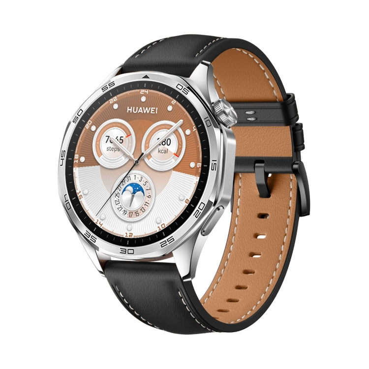 For Huawei Watch GT 5 46mm Black Buckle Genuine Leather Watch Band(Black) by bashfashion