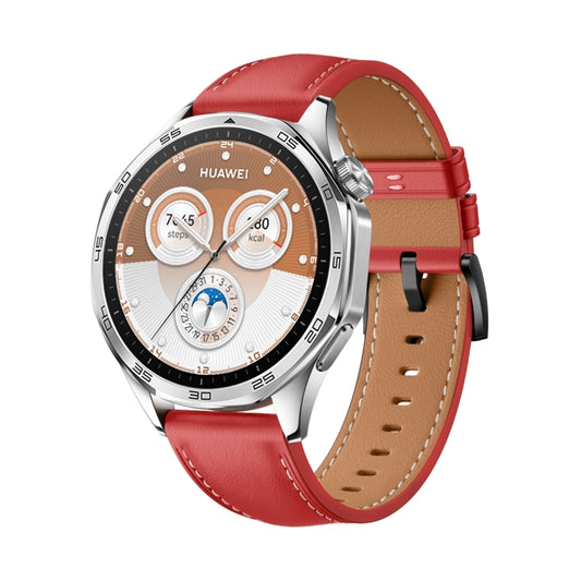 For Huawei Watch GT 5 46mm Black Buckle Genuine Leather Watch Band(Red) by bashfashion