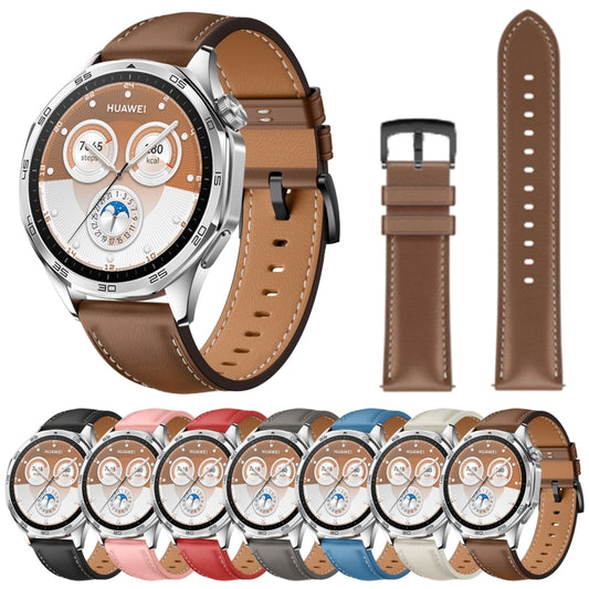 For Huawei Watch GT 5 Pro 46mm Black Buckle Genuine Leather Watch Band(Creamy White) by bashfashion