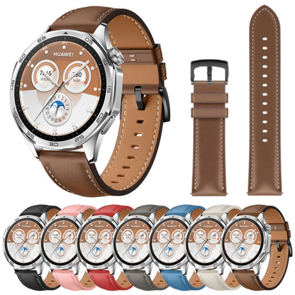 For Huawei Watch GT 5 Pro 46mm Black Buckle Genuine Leather Watch Band(Black) by bashfashion