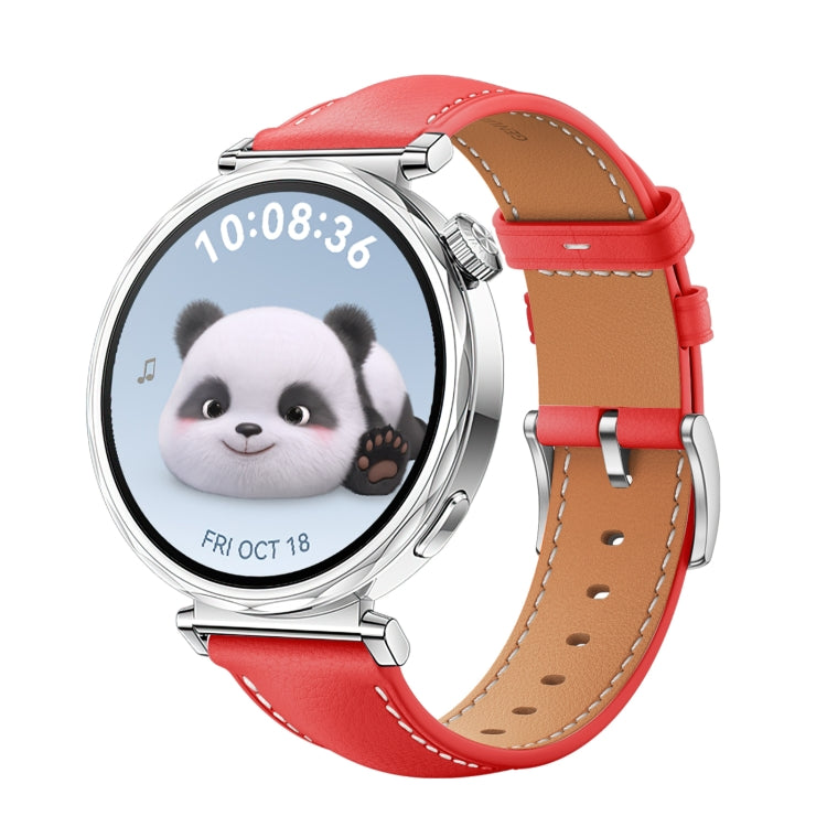 For Huawei Watch GT 5 41mm Women Silver Buckle Genuine Leather Watch Band(Red) by bashfashion