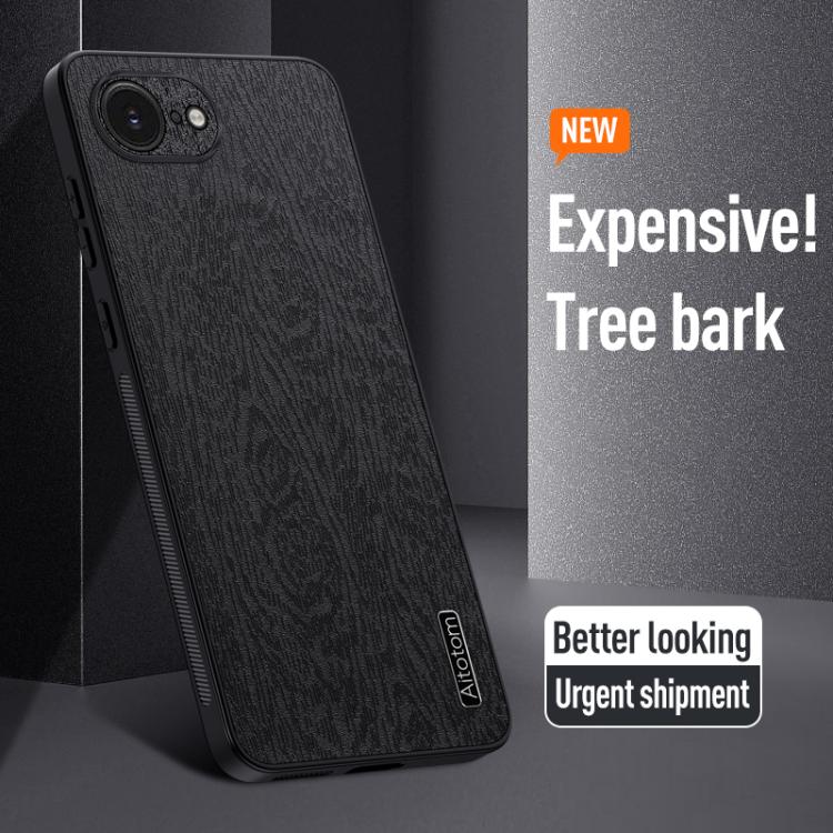 For iPhone 16e Tree Bark Leather Shockproof Phone Case(Black) by bashfashion