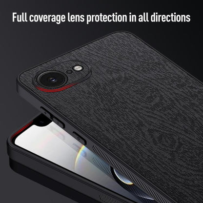 For iPhone 16e Tree Bark Leather Shockproof Phone Case(Black) by bashfashion