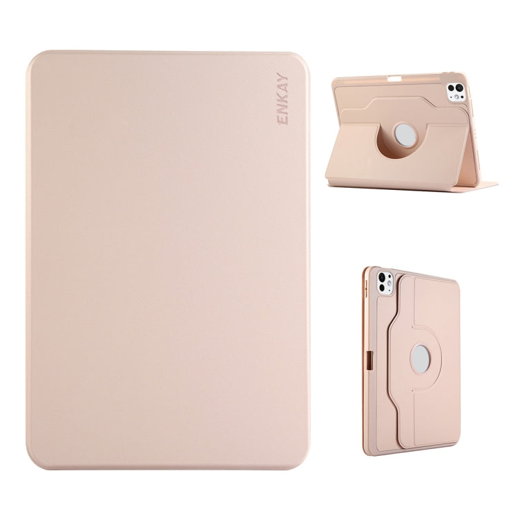 For iPad Pro 11 2025 / 2024 ENKAY 360 Rotation TPU Leather Smart Tablet Case with Pen Slot(Pink) by ENKAY