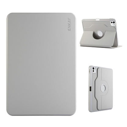 For iPad Pro 11 2025 / 2024 ENKAY 360 Rotation TPU Leather Smart Tablet Case with Pen Slot(Grey) by ENKAY