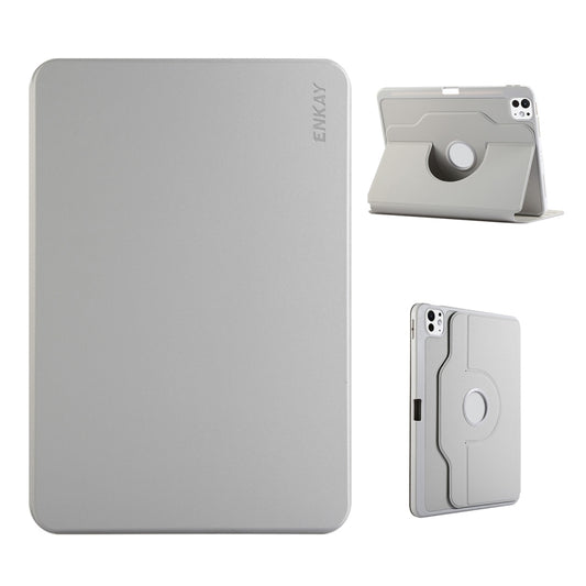 For iPad Pro 13 2025 / 2024 ENKAY 360 Rotation TPU Leather Smart Tablet Case with Pen Slot(Grey) by ENKAY