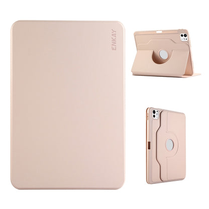 For iPad Pro 12.9 2022/ Air 13 2025 / 2024 ENKAY 360 Rotation TPU Leather Smart Tablet Case with Pen Slot(Pink) by ENKAY