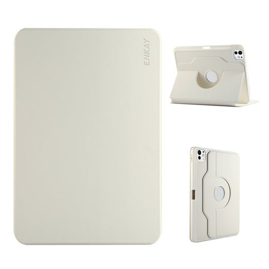 For iPad Air 11 2024 / 2025 / Air 10.9 2022 ENKAY 360 Rotation TPU Leather Smart Tablet Case with Pen Slot(Beige) by ENKAY