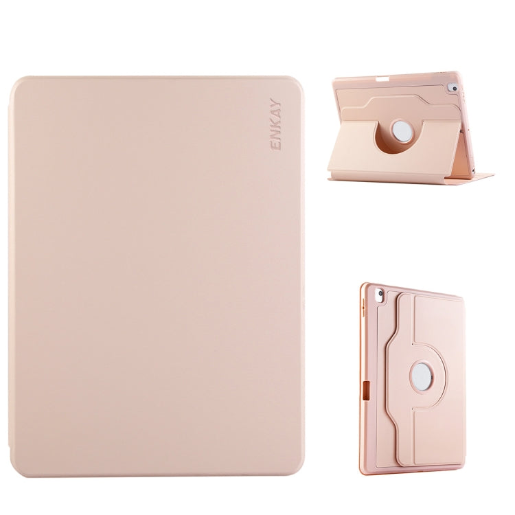 For iPad Air 10.5 / Pro 10.5 / 10.2 ENKAY 360 Rotation TPU Leather Smart Tablet Case with Pen Slot(Pink) by ENKAY